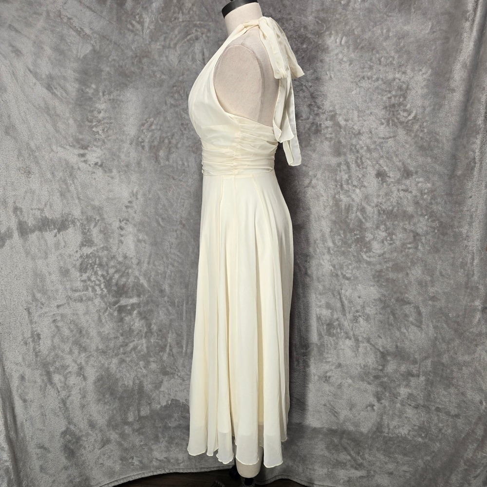 Regencycore Halter Dress Women S Cream Ruched Fairy Ethereal Marilyn Style Retro - Picture 2 of 16